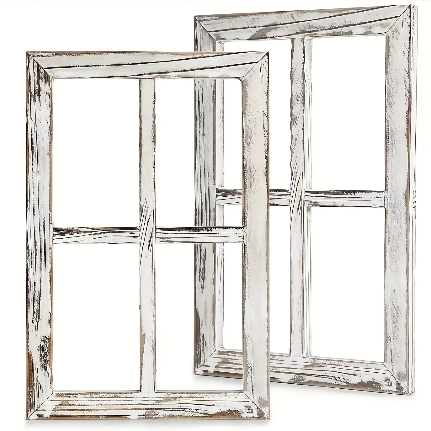 PABHAN 2pcs 3D vintage wooden window frame decorations, wall-mounted non-glass louvre frames - rustic style decorations featuring distressed vintage edges.  For home, office, bedroom, wedding decoration, and as a wedding gift