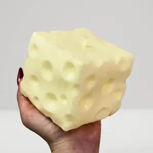 Jumbo Cheese Cube Squishy | Giant Cheese Cube Stress Ball | Soft Squishy ASMR Sensory Fidget Toy