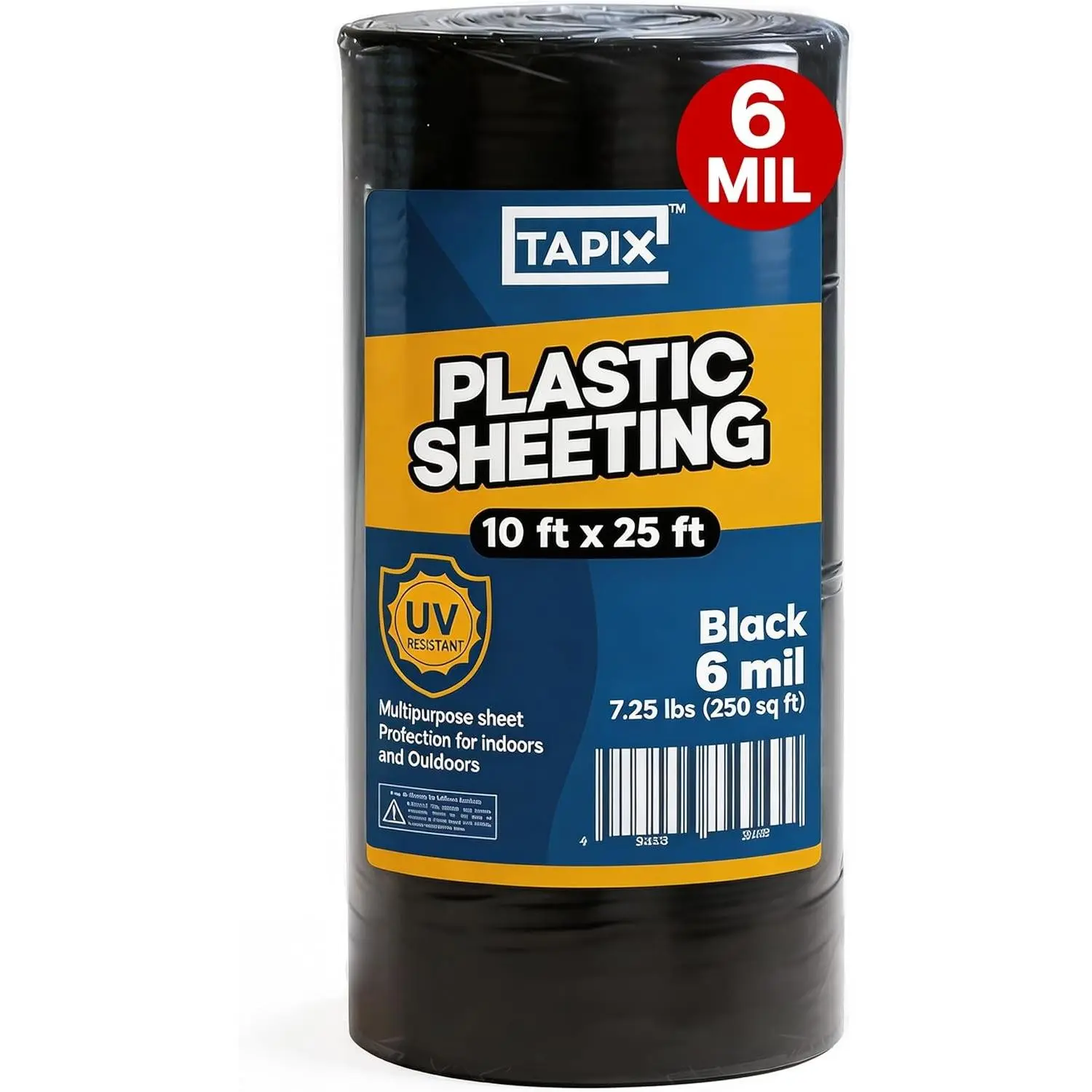Heavy Duty UV Protected Plastic Sheeting - 10'x25' Long Roll, 6 Mil Black Polyethylene Film for Greenhouse Plants