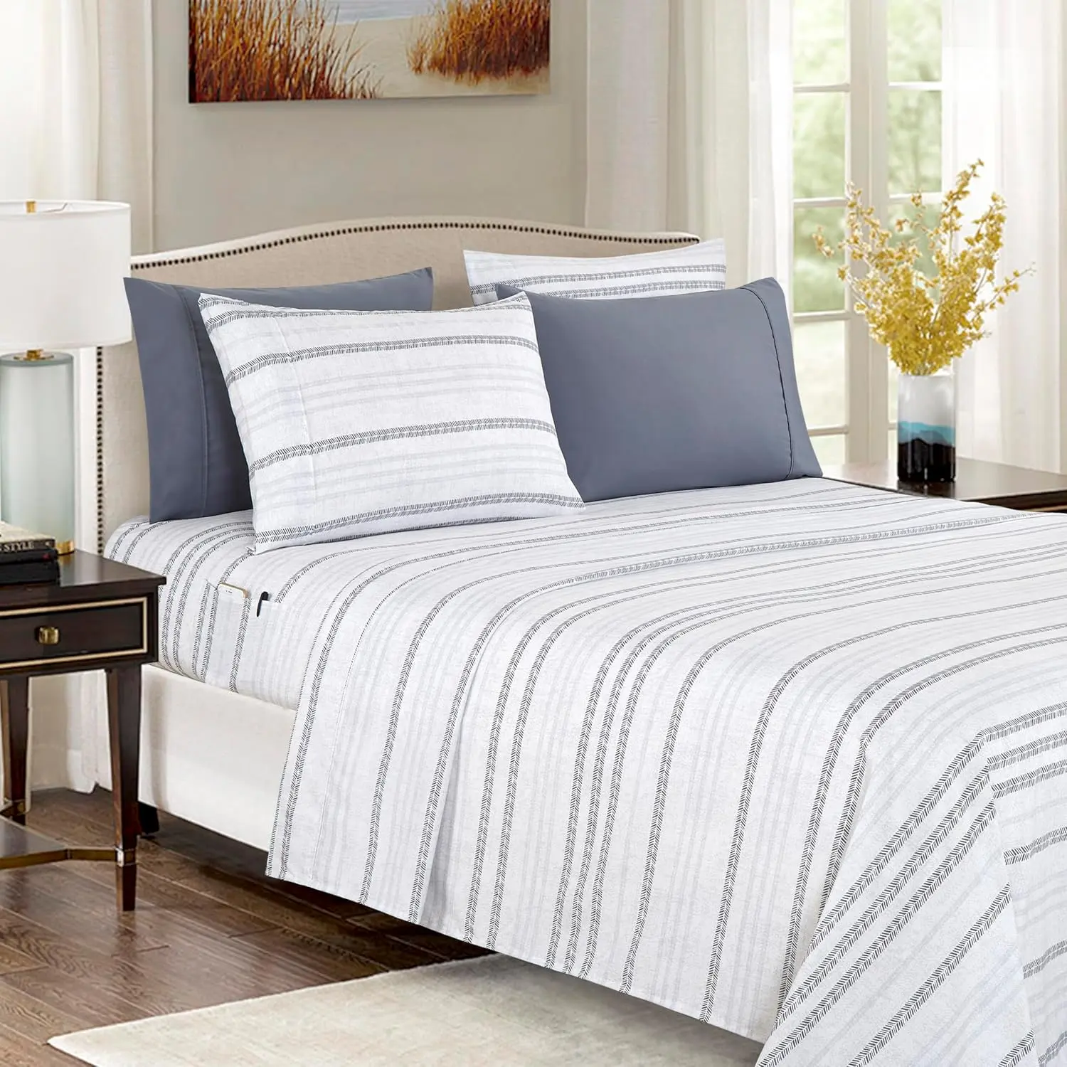 Elegant  Sheet Set Deep Stripe, King, Traci Gray