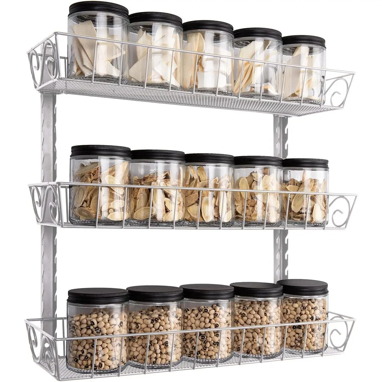 Wall Mount  Rack Organizer, 3-Tier Adjustable -Use Shelf |   Rack Organizer, Kitchen Pantry Cabinet Storage Holder for Spices, Mason Jars, Bottles & Cans,