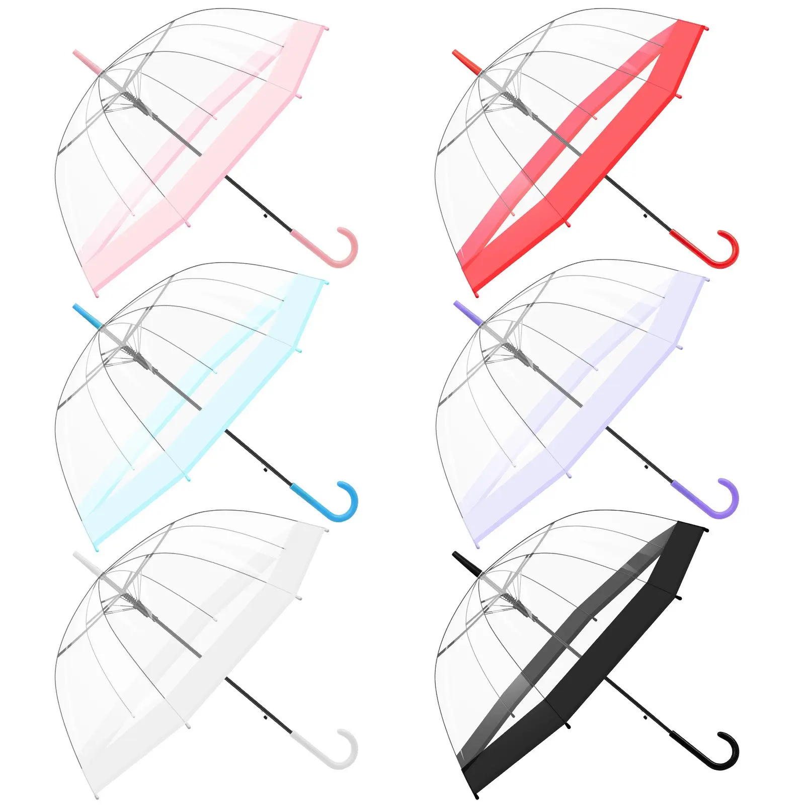 6 Pack Clear Lightweight Umbrella for Rain Automatic Open, Transparent Dome Umbrella with Easy Grip Strap for Women (Multicolor B, Bubble)