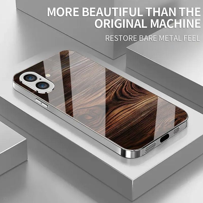 Wood grain pattern design, electroplated glass phone case, suitable for iPhone 17 16 15 14 13 12 11 pro max