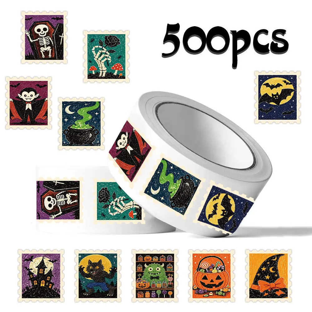 500pcs Halloween Roll Stickers, Office Sealing Stickers, Suitable for Scrapbooks, Diaries, Laptops, Water Bottles, Cars, Etc. A Gift with A Positive Message and A Belief-based Design.
