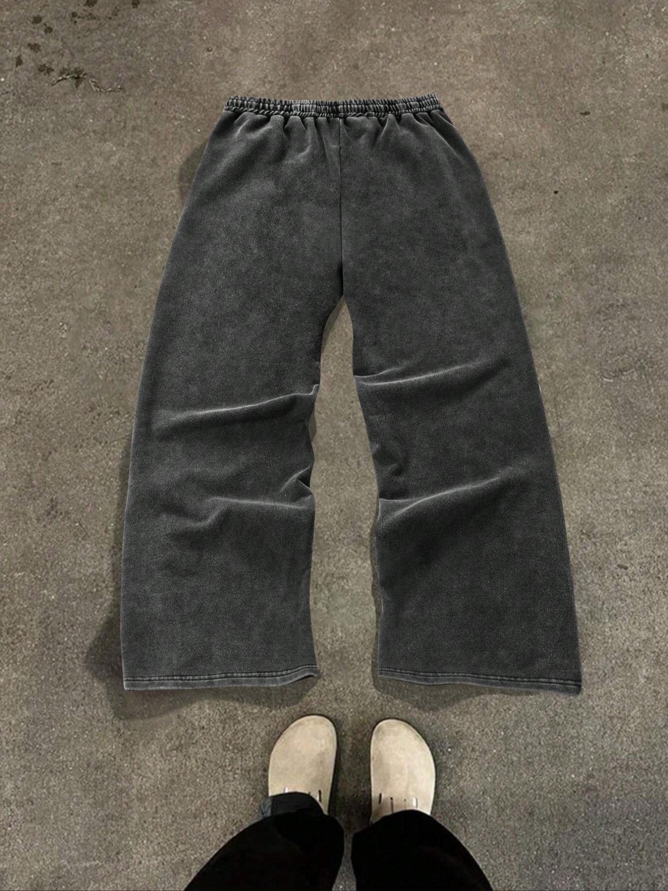 Men's Star & Striped Print Washed Distressed Drawstring Waist Sports Sweatpants, Regular Fit Casual Comfy Fashion Pocket & Zipper Design Pants for Fall & Winter, Sports Bottoms, Casual Athletic Pants, Athleisure Style Bottoms
