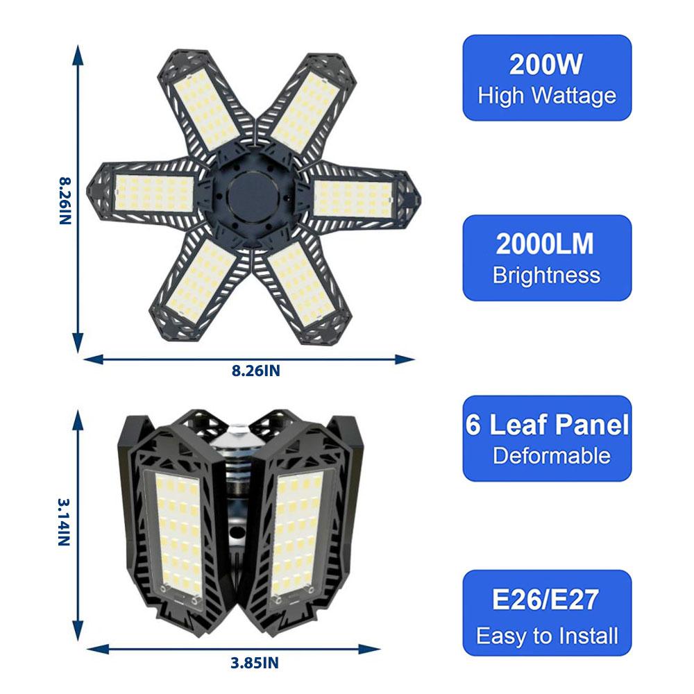 LED Garage Lights, Deformable Best Garage Light Ceiling LED Shop Lights, 150W E26/E27 LED Light Garage Lighting with 6 Adjustable Panels Garage Bulb for Basement, Attic 1/2/4 PACK
