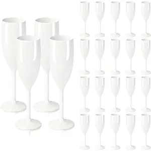 Plastic Champagne Flutes, Acrylic Glasses Goblets Cups Toasting Shatterproof Reusable Flute, for Wedding Party Dinner Mimosa Bar Anniversary Birthday (24, White)