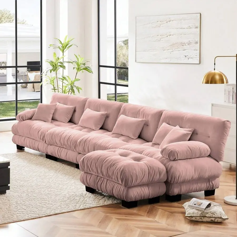 Free Combination, Modular Sectional Sofa, L Shaped Couch Living Room, 4-Seater Comfy Cloud Couch With Convertible Ottoman