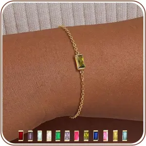 Birthstone Gold Bracelets for Women Non Tarnish Trendy Dainty 14K Gold Plated Bracelet Stack Stackable Blue Green May Emerald Friendship Bracelets Jewelry Gifts for Mom Best Friend