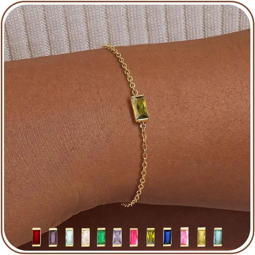 Birthstone Gold Bracelets for Women Non Tarnish Trendy Dainty 14K Gold Plated Bracelet Stack Stackable Blue Green May Emerald Friendship Bracelets Jewelry Gifts for Mom Best Friend