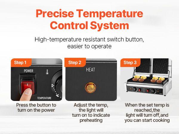 Commercial Panini Grill, 3600W Electric Sandwich Panini Maker, Stainless Steel Double Sandwichs Press with Handle and Temp Control, 19x9 in Full Grooved Enamel Plate, for Hamburger Steak Bacon