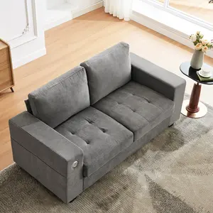 Chenille Loveseat Sofa with Deep Seat, Soft Backrest, Charging Ports, Wide Armrests, Side Pockets - Comfy 3-Seater Loveseat Sofa Couch for Living Room, Bedroom