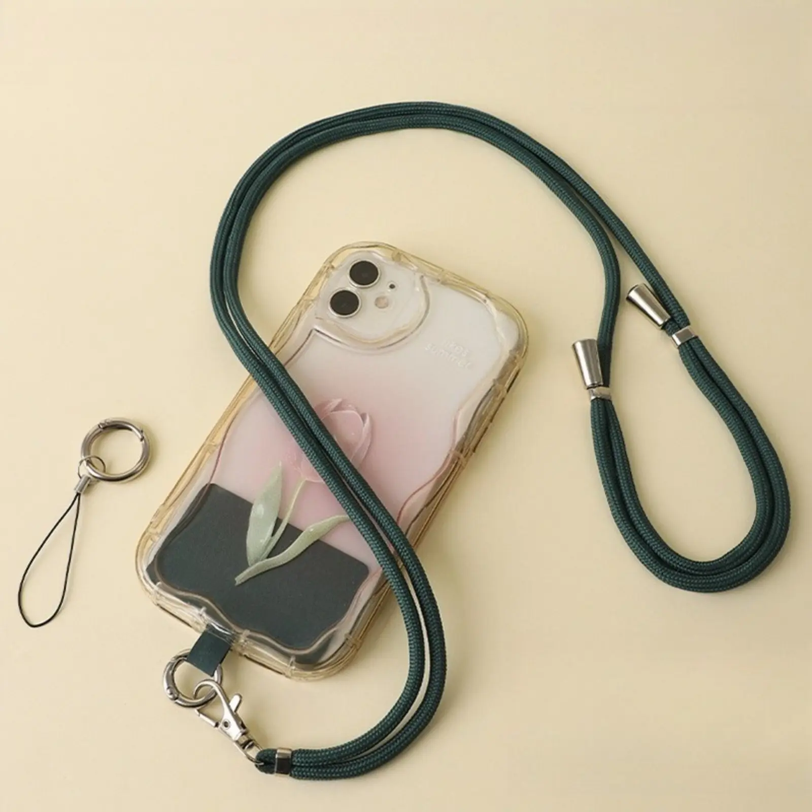 Adjustable Black Braided Crossbody Phone Lanyard, Detachable Long Neck Strap with Universal Phone Tab & Mini Key Ring, Anti-Lost Nylon Cell Phone Chain for iPhone Android Daily Travel Shopping Outdoor Carry
