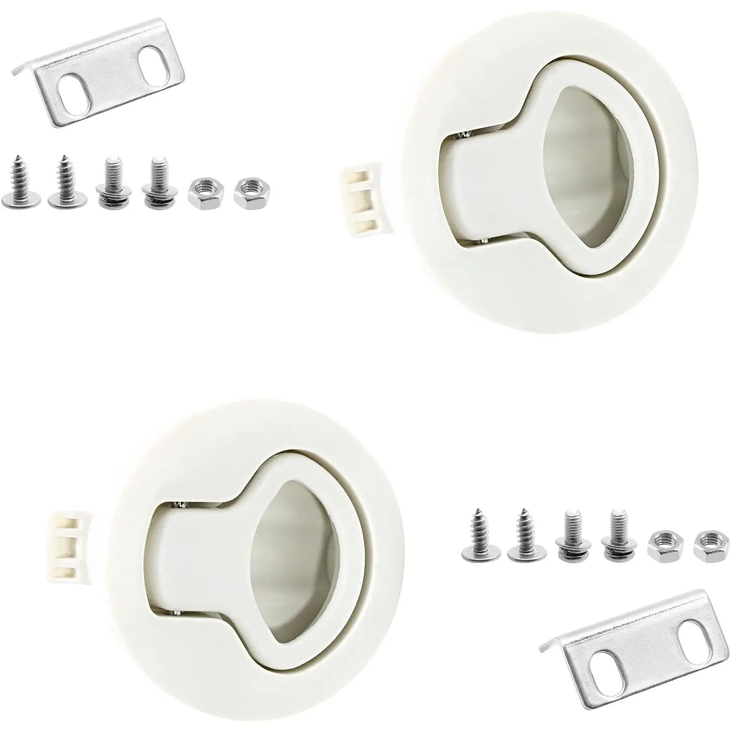 2" Flush Pull Slam Latch, Plastic Round Boat Latches Hatch Latch Lock for Boat Deck Door Cabinet (2 Pack, White)