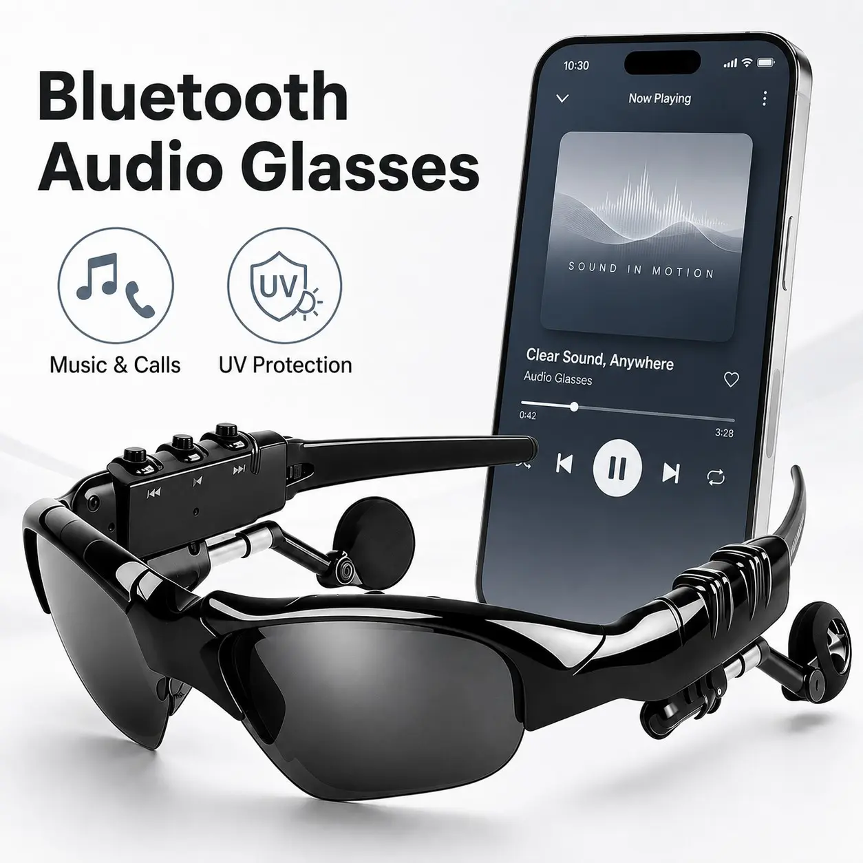 Smart Glasses BT5.3 Bluetooth Audio Glasses, Wireless Audio Glasses, Open Ear Audio, Voice Assistant & Hands-Free Calls, UV Protection for Outdoor Camping, Ideal Father's Day Gift, Multifunctional Audio Sunglasses