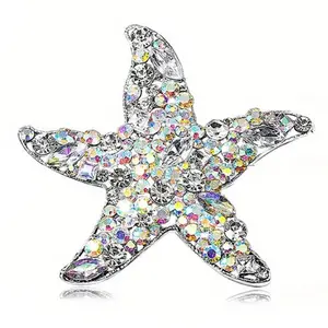Luxury Women Shiny Boutique Rhinestone Sea Star Brooches Pins Classic Gorgeous Decoration Crystal Party Banquet Accessories