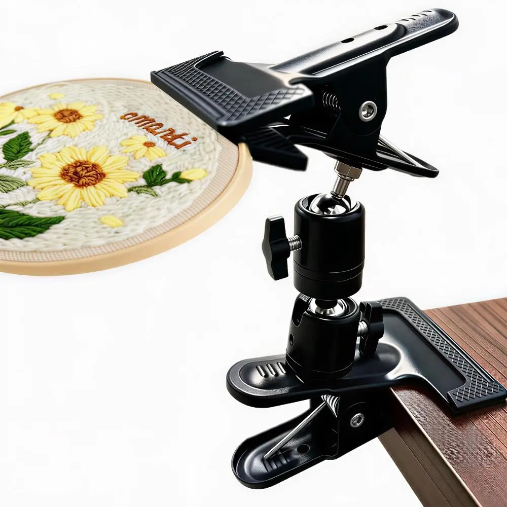 Embroidery Hoop Stand Holder - 360° Rotatable Adjustable Metal Table Clamp for  Stitchers,Hands-Free Sewing Needlework Stand,Fits 4–12 Inch Hoops,Portable Embroidery Stand with Protective Pads