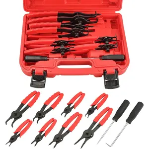 Retaining Ring Plier Set, Straight & Bent Retaining Ring Pliers, Long Reach Snap Ring Plier with Hook & Pick, Retaining Clip and Circlip Removal Tools .038in - .09in for Car Trunk, Motorcycles