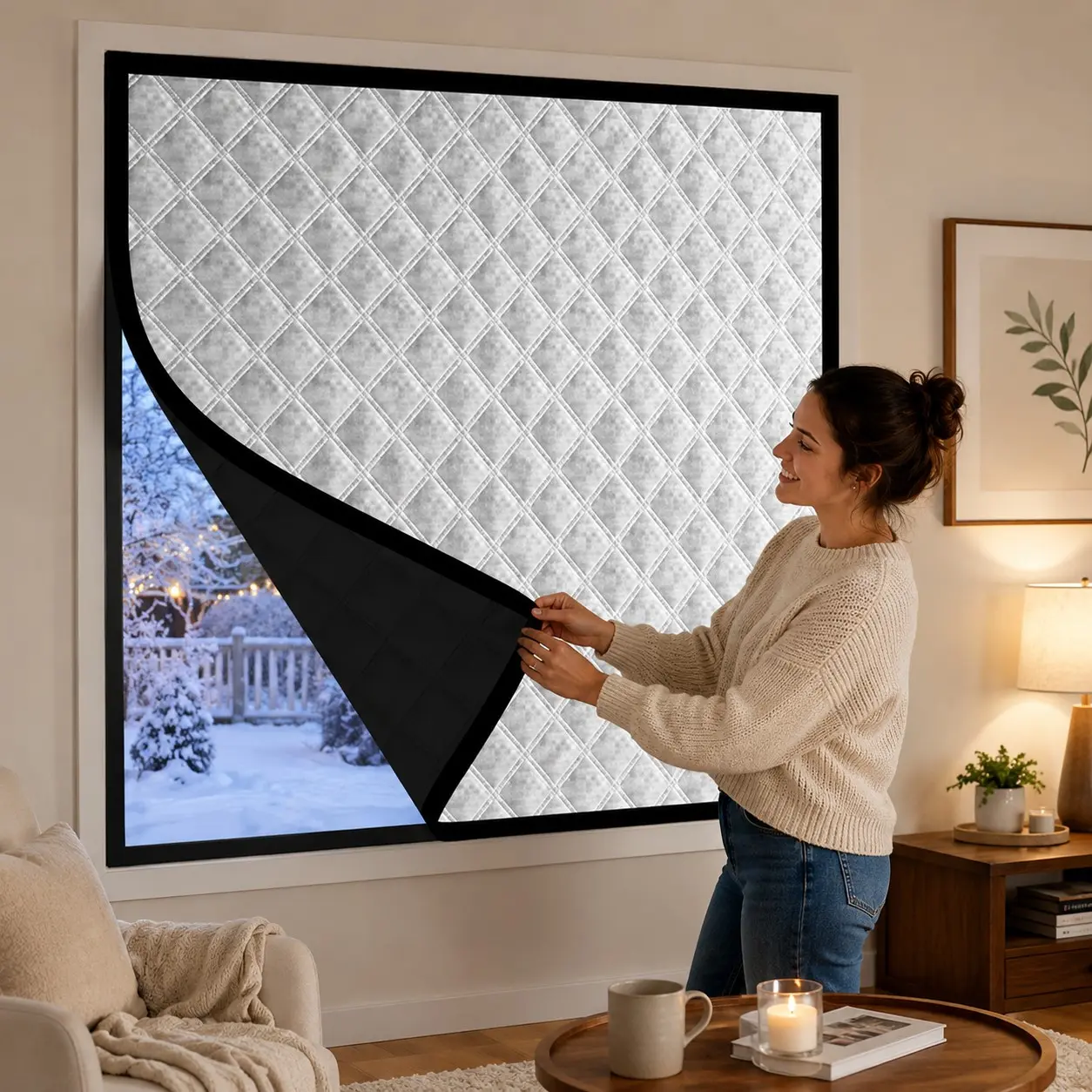 Winter Self-Adhesive Thermal Curtain, Thick Insulated Windproof Window Cover, Fast No-Drill Installation