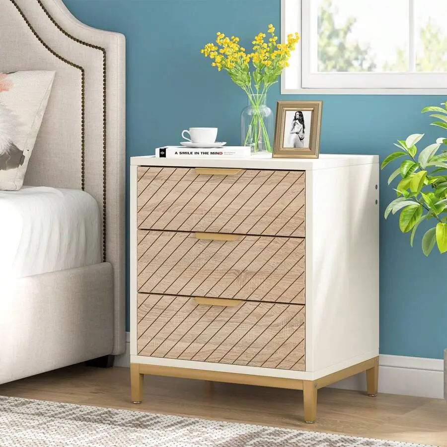 Night Bedrooms, Nightstands With 3 Drawers Bedside End Tables Storage With Adjustable Footpads Living Room