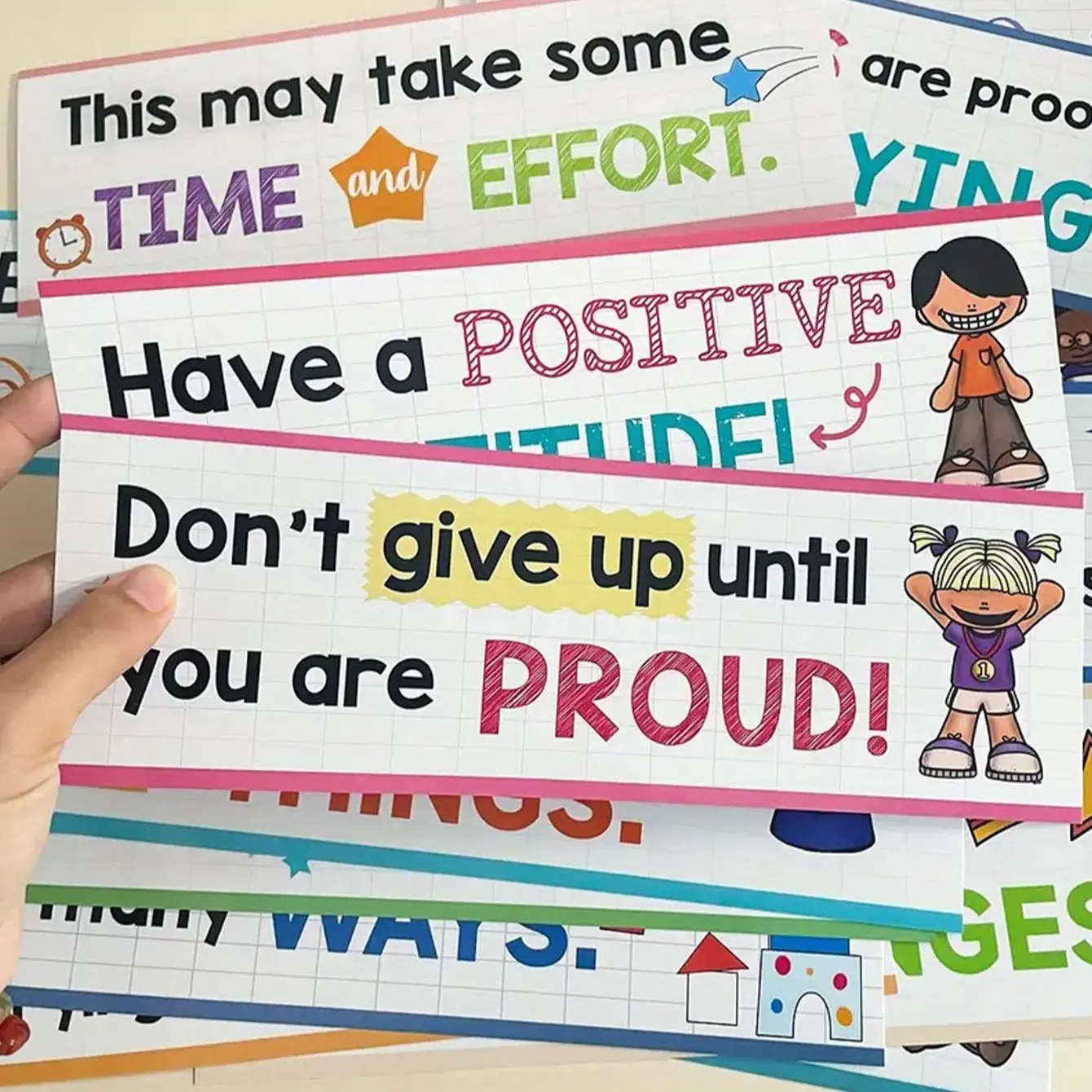 16-Piece Growth Mindset Classroom Set, Inspirational Posters and Banners, Middle School Decor, Teacher Home School Supplies, Kids Room Wall Decor, Homeschool Supplies