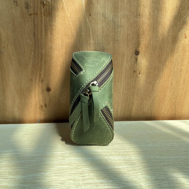 Men’s & Women’s Leather Key Bag, Retro Crazy Horse Leather Zipper Wallet for Car Keys, Card Holder, Stylish Key Organizer, Multi-purpose Keychain for Daily Use, Travel, Gifts