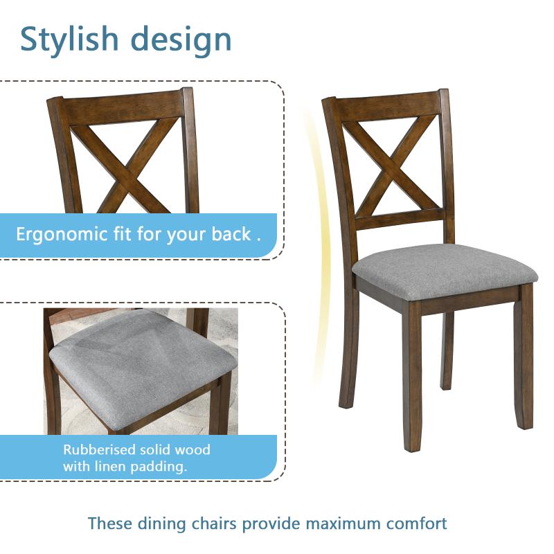 5 Piece Modern Dining Set, Square Wooden Dining Table with 4 Upholstered Chairs for Kitchen, Dining Room, Walnut