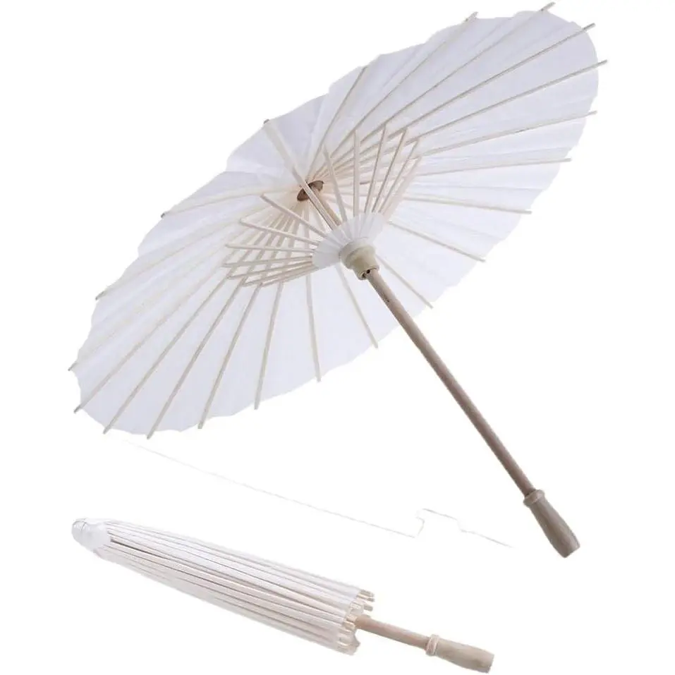 2Pcs 20cm/7.87in White Oil Paper Umbrella DIY Painting Handmade Decorative Parasol for Wedding Party Decor Photo Prop