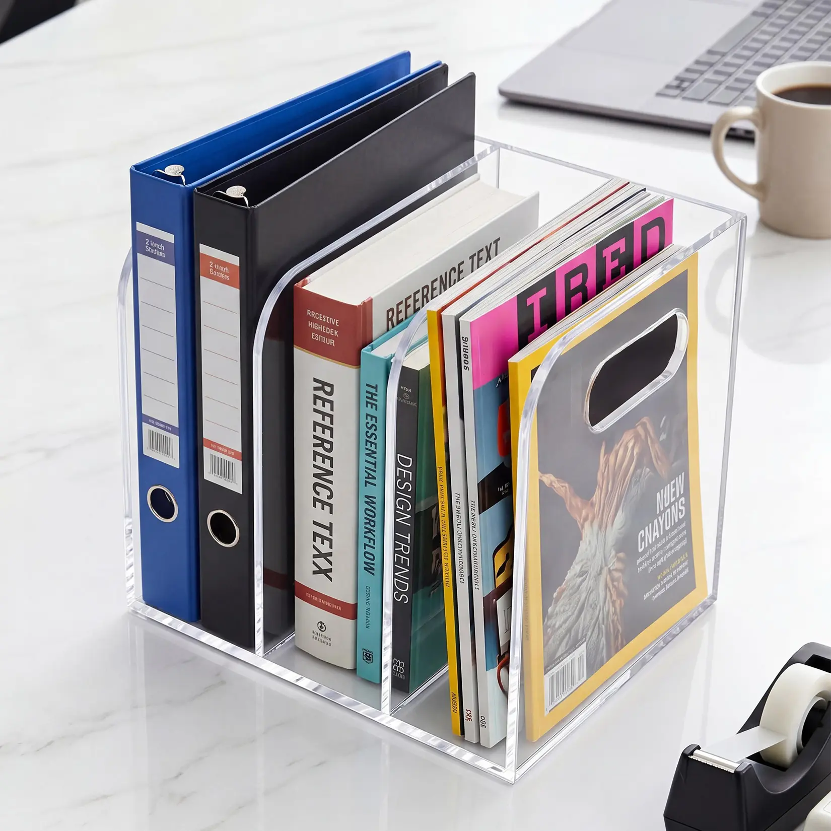 Space-Saving Clear Acrylic Desktop Organizer– Durable Multi-Compartment Display Rack for Files, Books, and Supplies – Space-Saving Storage Cabinet – 3/5 Compartments