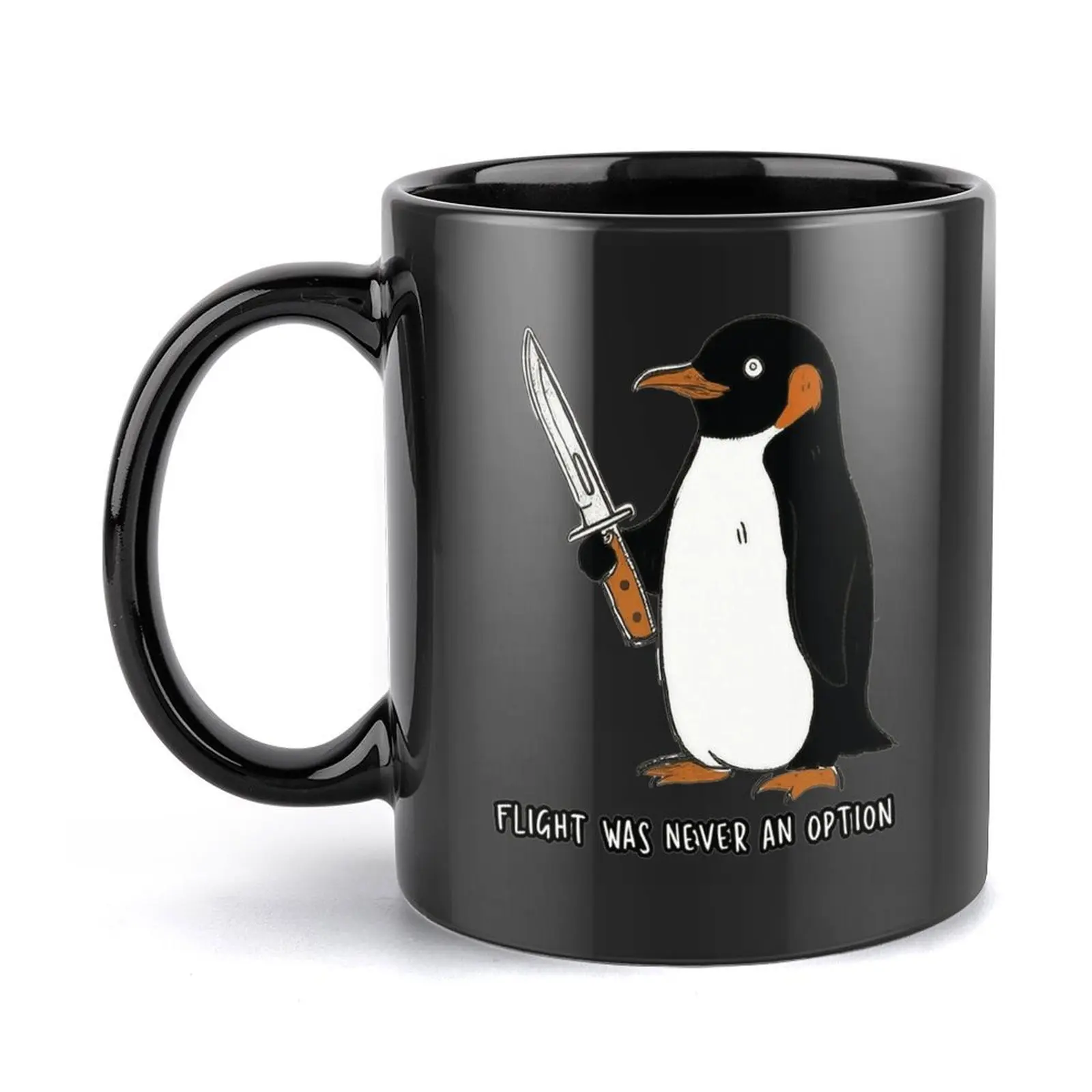 Funny Penguin Mug - "Flight Was Never An Option" Sarcastic Black Ceramic Coffee Cup for Coffee Lovers, Funny Dark Humor Penguin Coffee Cup, Microwave Safe