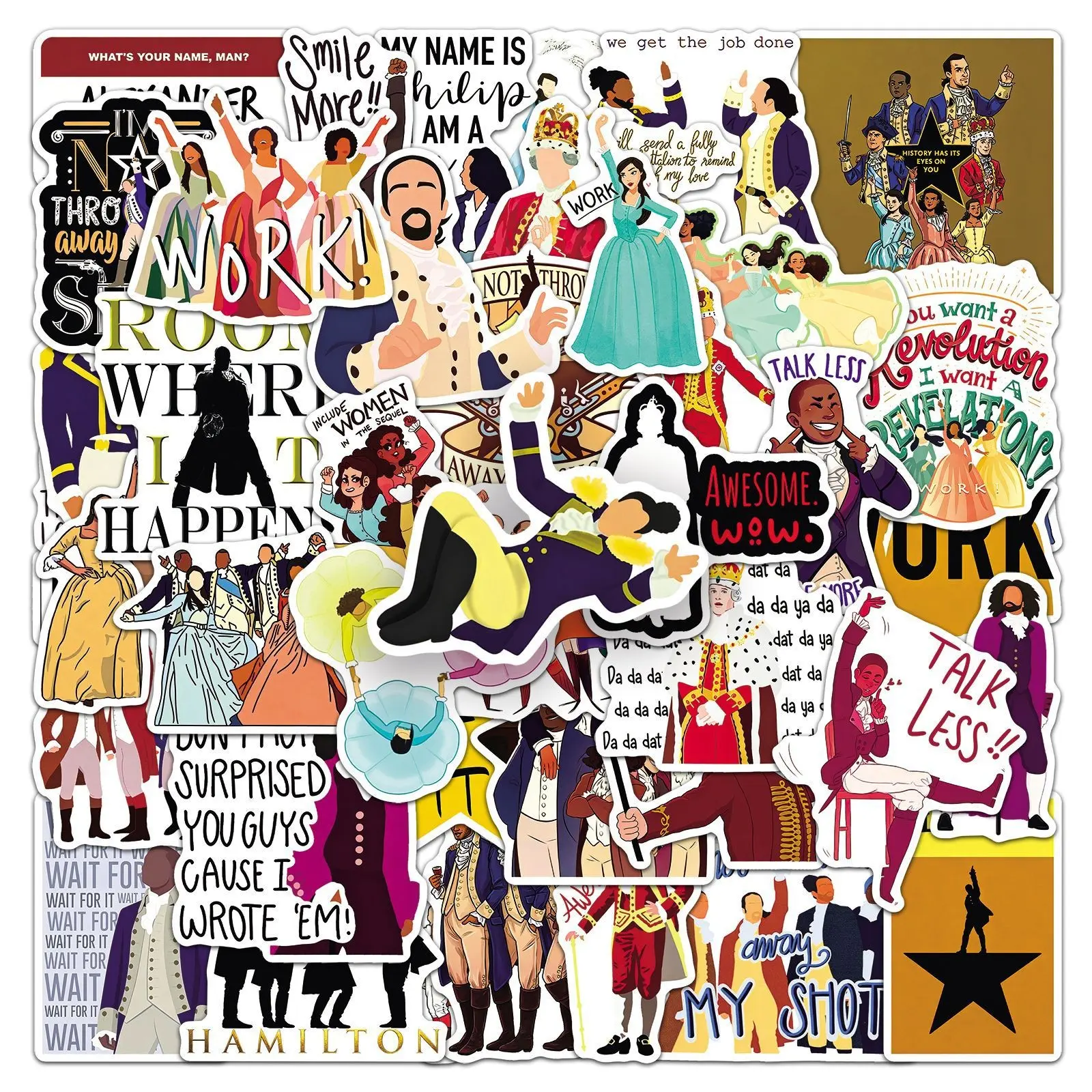 50Pcs Hamilton Stickers Musical Theatre Creative Silhouette Graffiti, Cross-Border Notebook Planner Water Cup Refrigerator Decals, Aesthetic Stickers