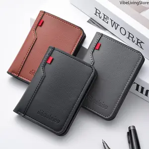 3-Pack Ultra-Thin Mini Men's Wallets, Soft PU Leather Vertical Short Credit Card Holders, Premium Slim Minimalist Card Purses for Men Daily Travel & Business