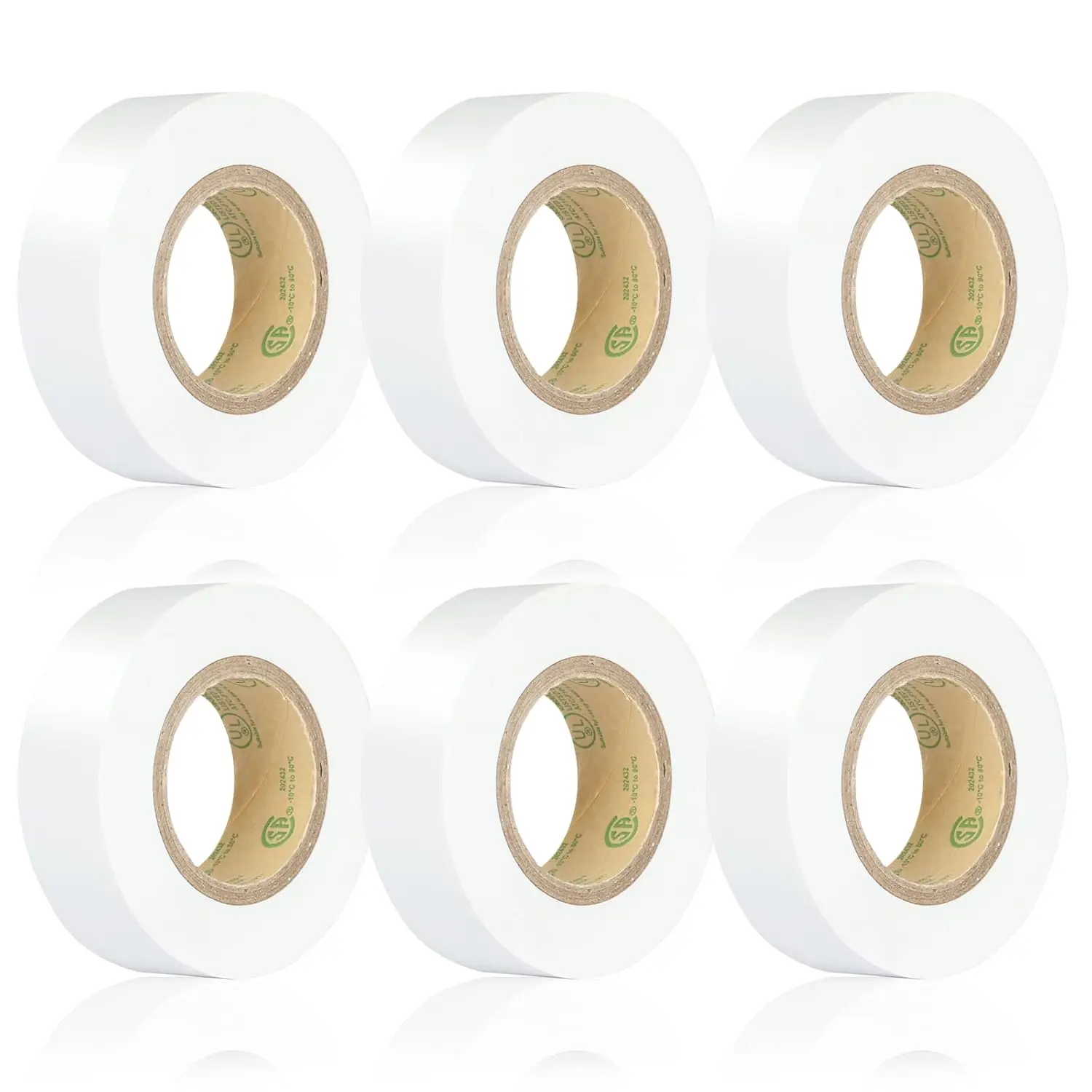 White Electrical Tape, UL Approved, 0.7in x 33ft, 6 Pack | Industrial grade tape,  insulation, ideal for wiring harness wrapping and general electrical use
