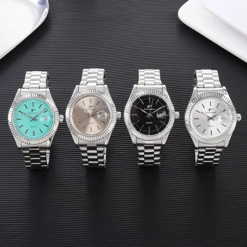 RICECOO Men's Silver Business Analog Quartz Watch, Business Round Dial, Stainless Steel Strap with Date Function, Classic Dress Wristwatch, Analog Wristwatches