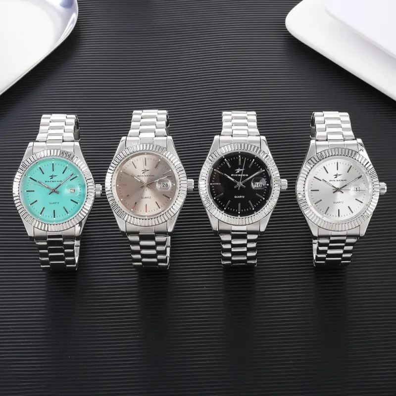 RICECOO Men's Silver Business Analog Quartz Watch, Business Round Dial, Stainless Steel Strap with Date Function, Classic Dress Wristwatch, Analog Wristwatches