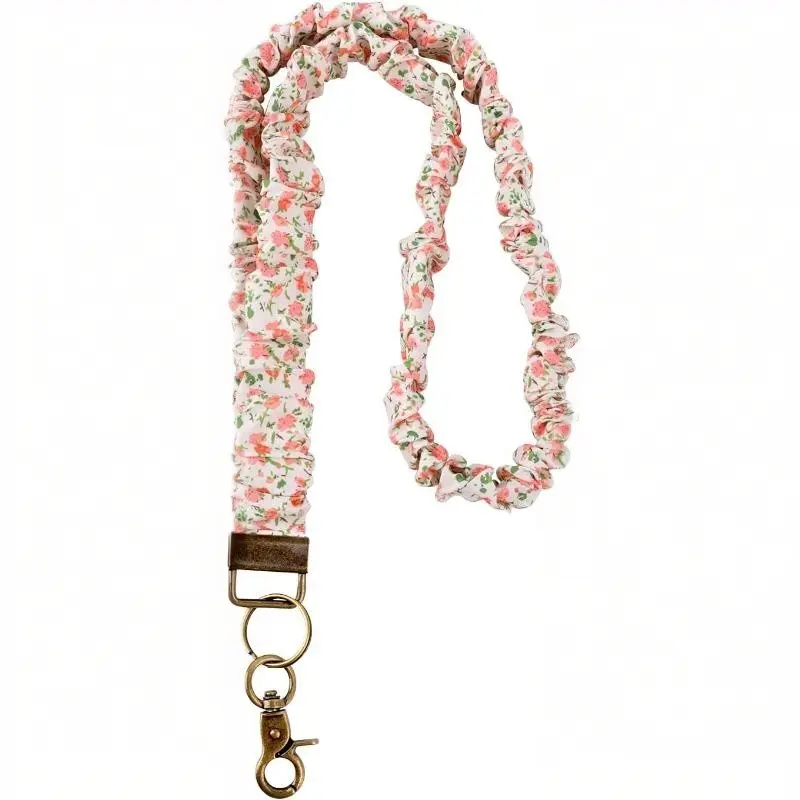 Cute Neck Strap Elastic Lanyard, Retractable Keychain Lanyard for Work ID Badge, Mobile Phone Bag, Floral Pattern, Adjustable, Comfortable, Stylish, Cute Lanyards for ID Badges