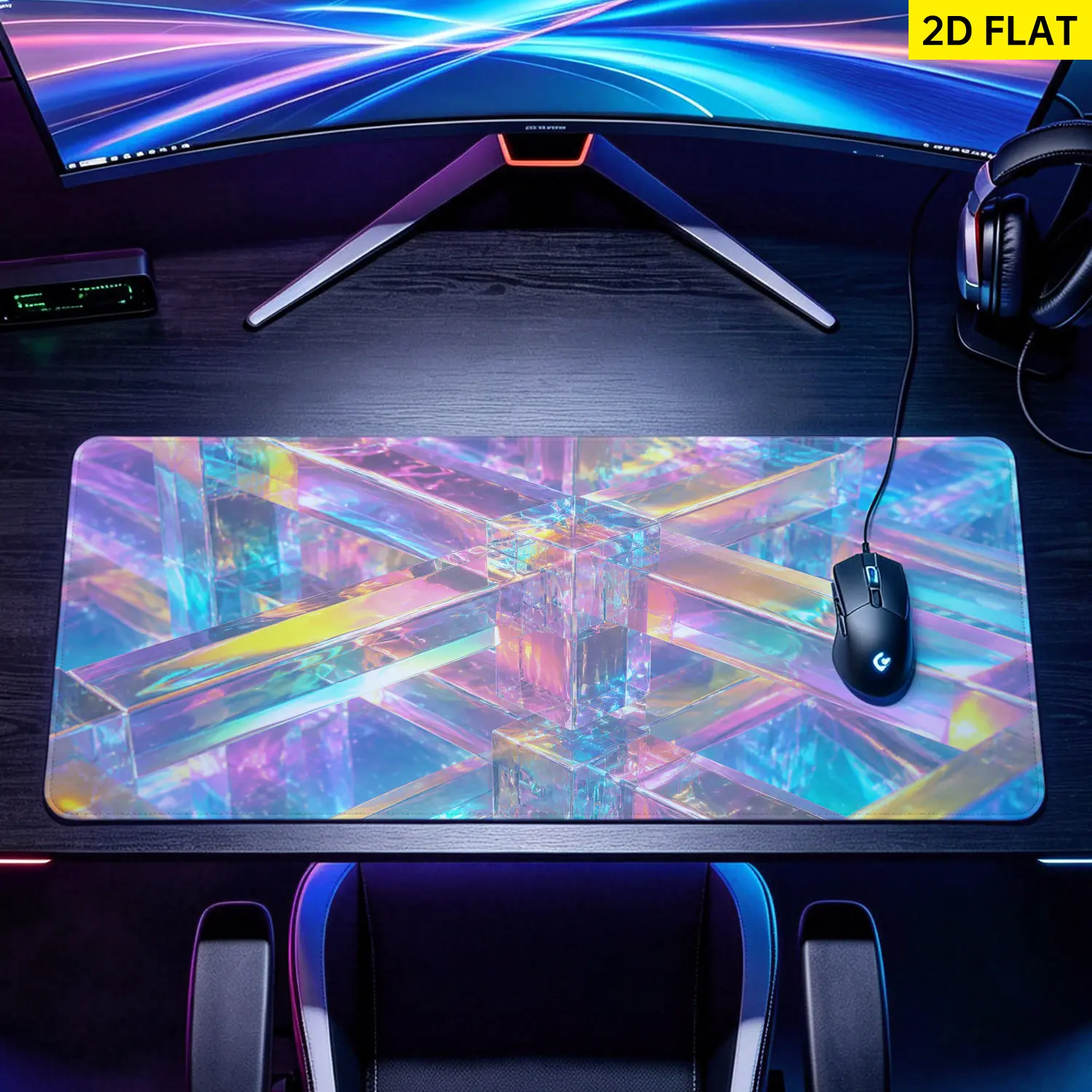 Extra Large iridescent glass cube geometric Mouse Pad,Non Slip Rubber Pad,Desktop Decoration Drotection Pad,Washable,Lock Edge Multi Size,Premium Multipurpose Mousepad For Office,Home,Gift for Family and Friends