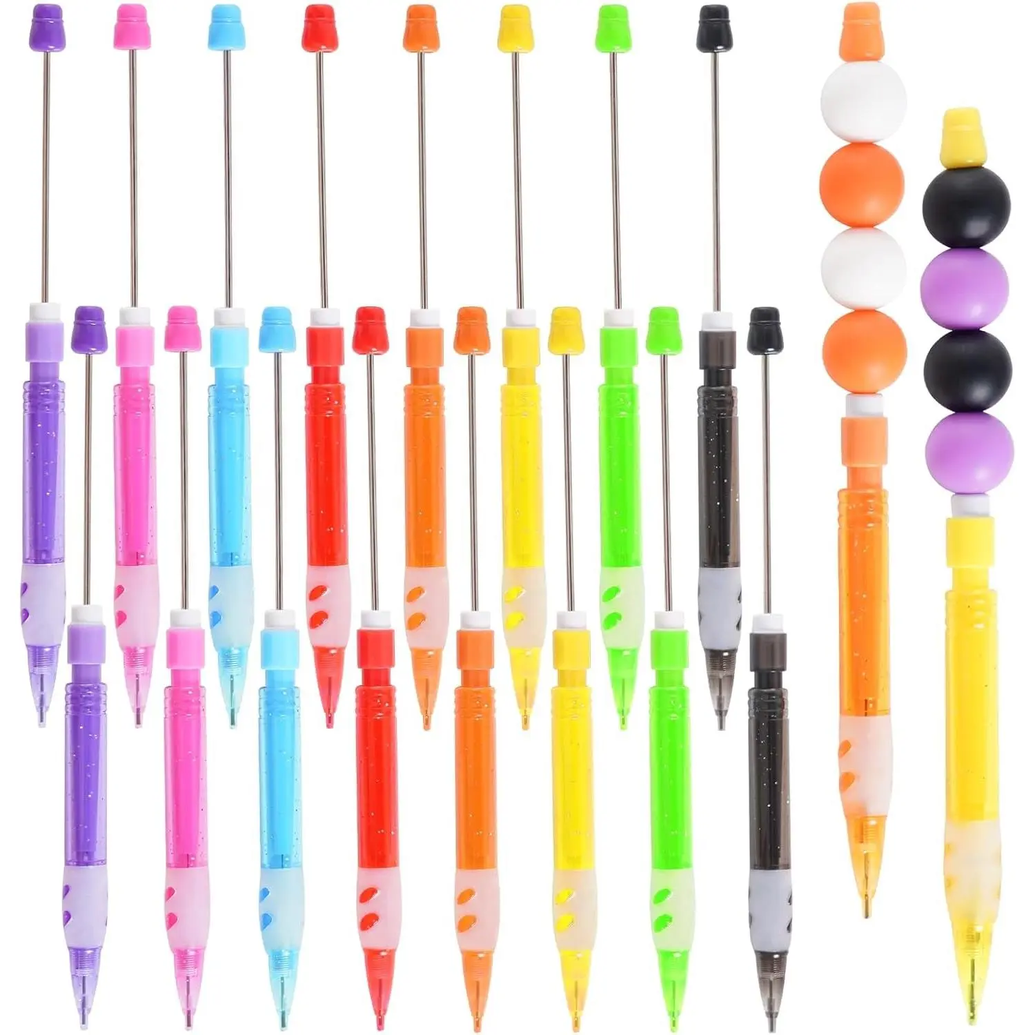 16 Pcs Beadable Pencils, Beadable Mini Mechanical Pencil, Beadable Stylus Pencils with Silicone Hand Guard for Writing Drawing Sketching DIY Crafting (8 Colors)