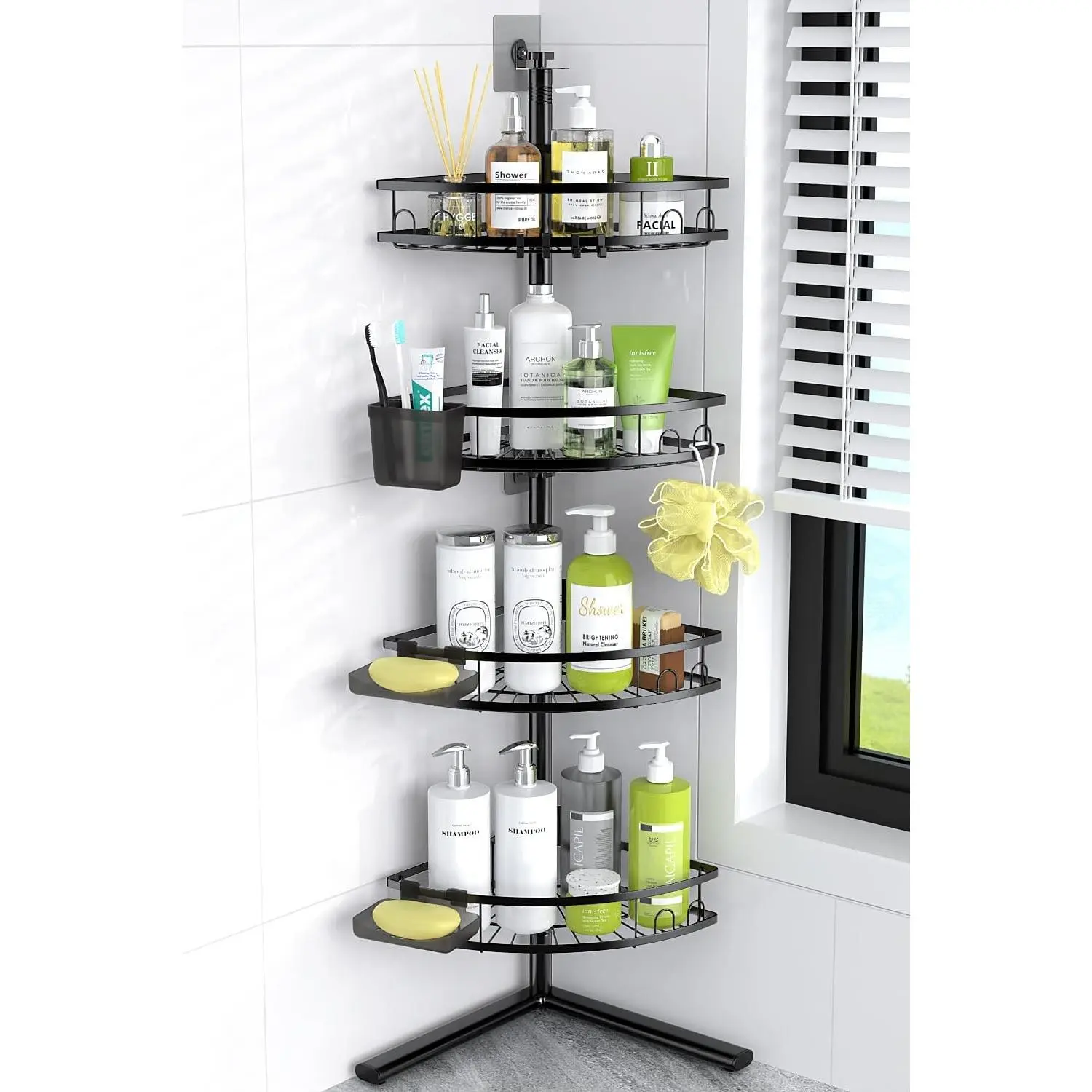 Corner Shower Caddy Standing: 4-tier Rustproof Shower Organizer Shelf - Floor Shower Corner Shelf for Bathroom, Renters, Apartment & Dorm