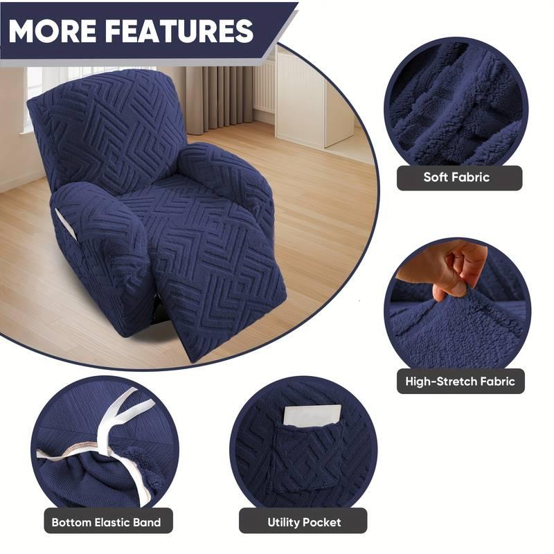 1-Seat Soft Recliner Chair Cover, Washable Sofa Couch Slipcover with Pocket, Nonslip Furniture Protector for Living Room, Bedroom & Home Decor