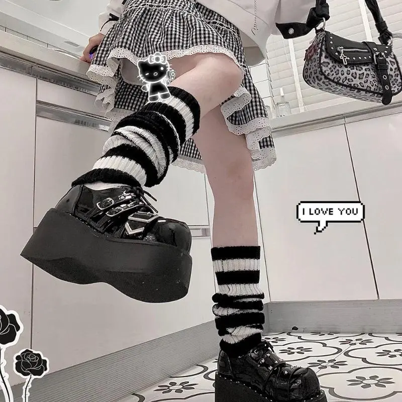 Gothic Women's Striped Leg Warmers Lolita Long Socks Knitted Leggings Japanese Sweets Winter Socks Kawaii Arm Ankle Warmers