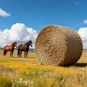 VEVOR Round Bale Hay Net, 4.92 x 4.92 x 4.92 ft, 1.5 inch Holes, PE Material, Knotless Design, with Zip Ties, Needle Shuttle, Repair Twine and Storage Bag, Slow Feeder Round Bale Net for Horses