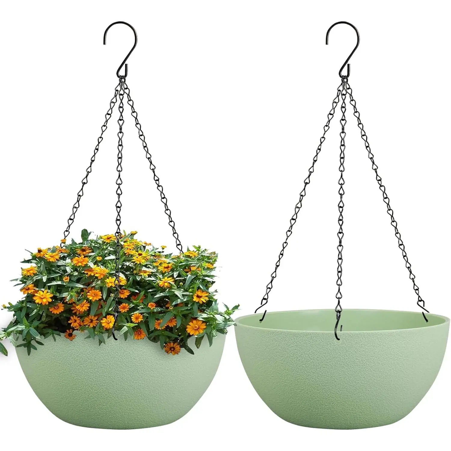 10-in Plastic Safe Lightweight Hanging Round Planters (2-Pack) with Drainage Holes & Chain, Adjustable Height Gardening Pots for Indoor/Outdoor Garden Porch Decor, Ideal for Festival Gifts
