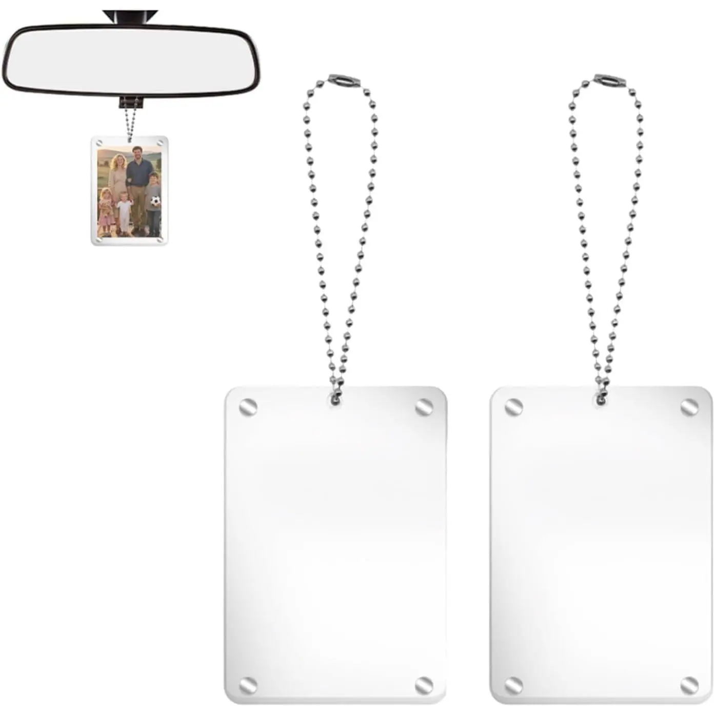 2-Count Transparent Personalized Adjustable Synthetic Picture Frame Set, Car Rear View Mirror Accessory, Photo Holder for Gifting (Automotive Tax Disc Holder Compatible)