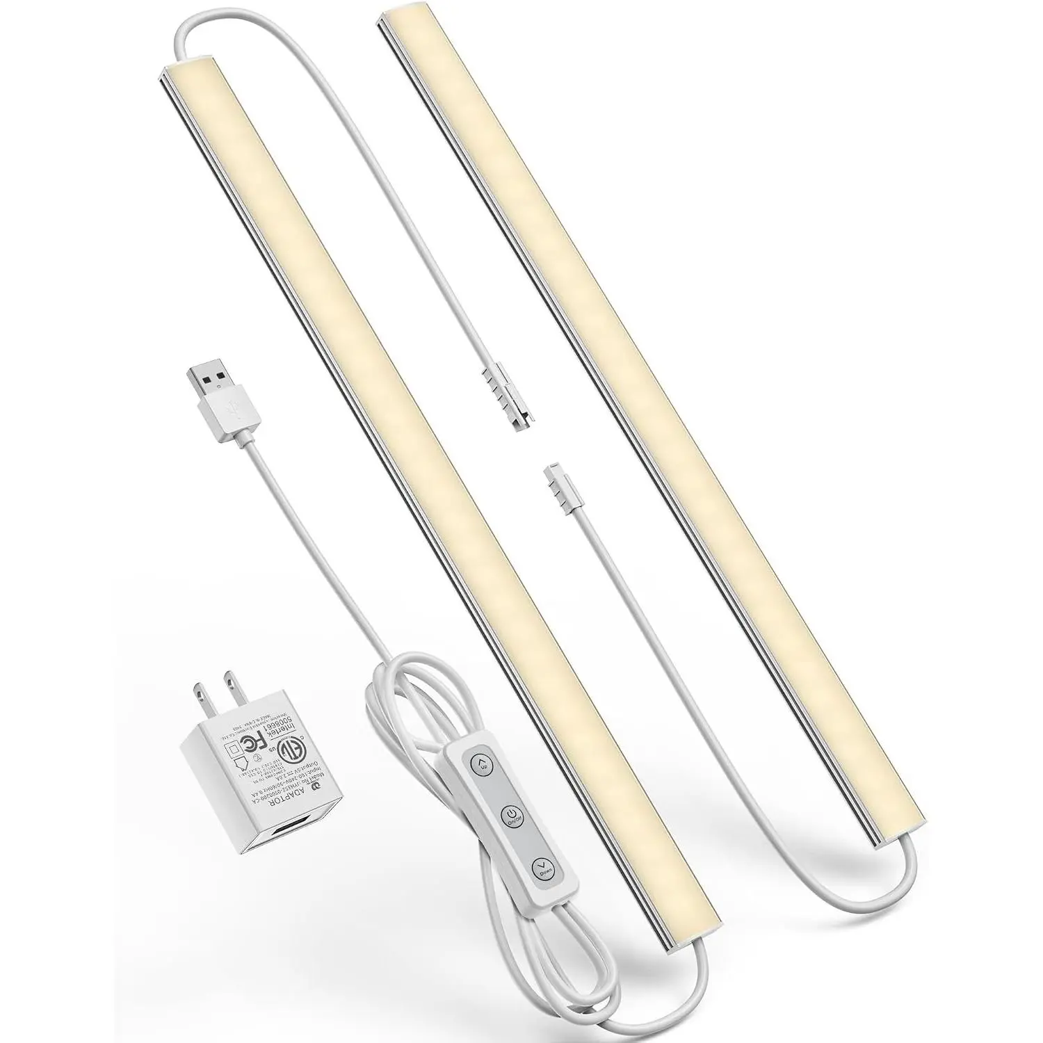 Plug-in Under Cabinet Lighting, Dimmable Under Counter Lights for Kitchen, 2pcs 12 Inch, Warm White 3000K Linkable USB LED Closet Light, Wired Indoor Night Light Bar for Desk, Sink, Workbench