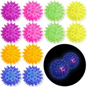 12 Pack LED Light Up Fidget Sensory Bouncy Spiky Ball Squishy Glow in The Dark Flashing Stress Relief Spiky Balls Toy for Party Favors Kids Gifts School Rewardsfidget toys