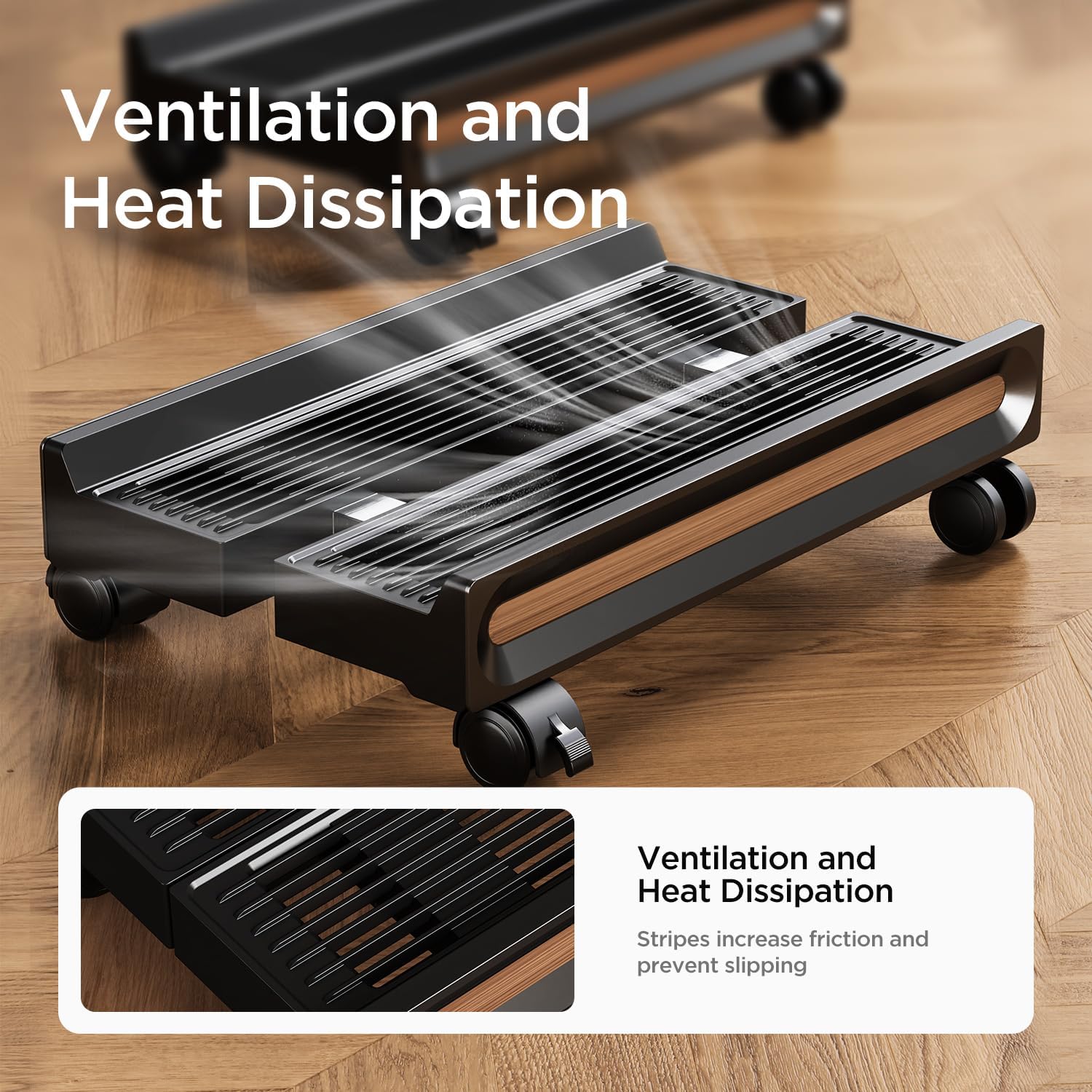 Adjustable Mobile CPU Stand,Ventilated PC stand for floor, Computer Tower Stand with Locking Caster Wheels Fits  PC,Computer Mobile Cart Holder for Office,Gamers and Students