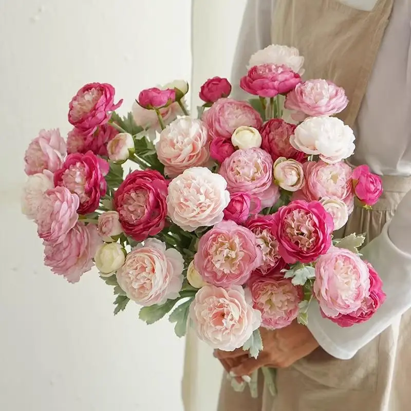 10/20Pcs Multicolor 30-Heads Bouquet-Shaped Faux Peonies Silk Flowers - Hot Pink, Juneteenth Carnival Music Festival Daily Decor for Home Table Wedding Centerpieces