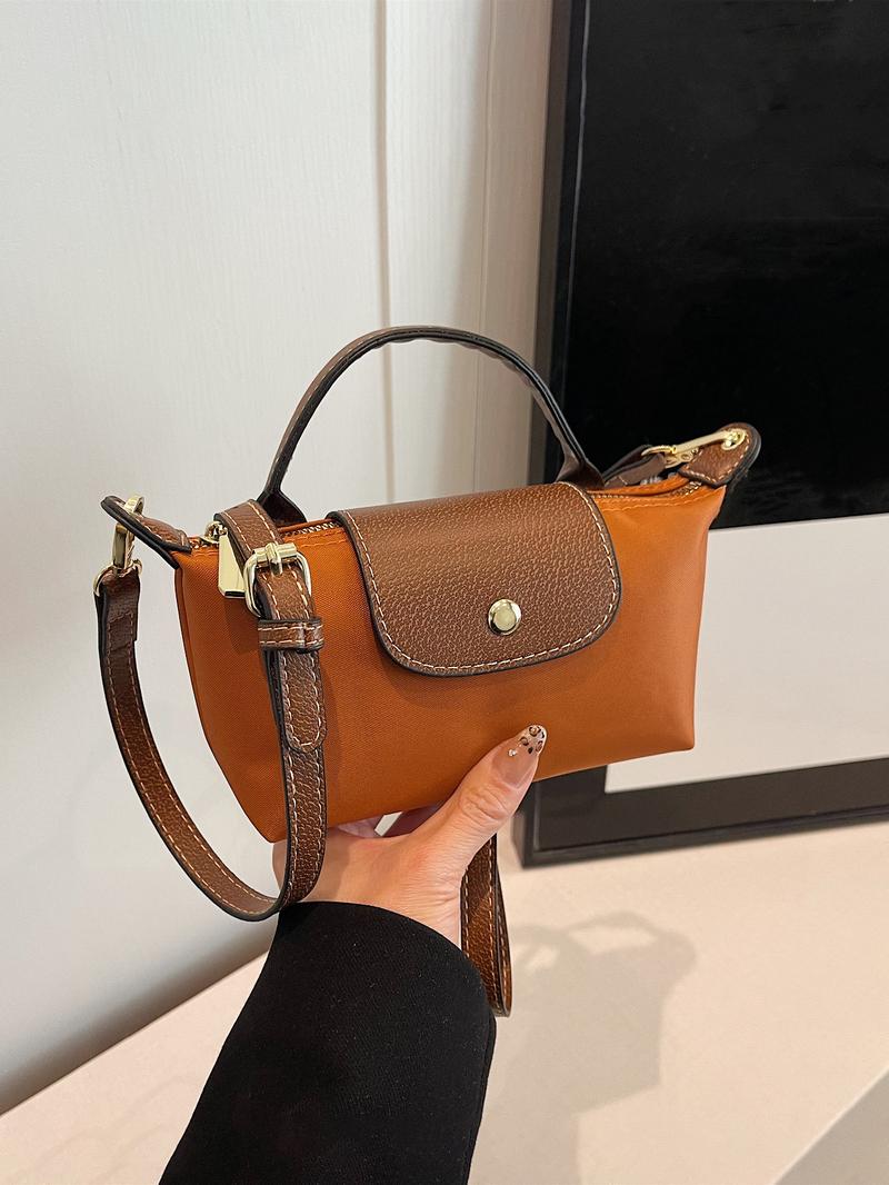 Women's Fashionable PU Leather & Canvas Crossbody Bag, Casual Versatile Hobo Bag for Work & Daily Used, Trendy All-match Commuter Bag