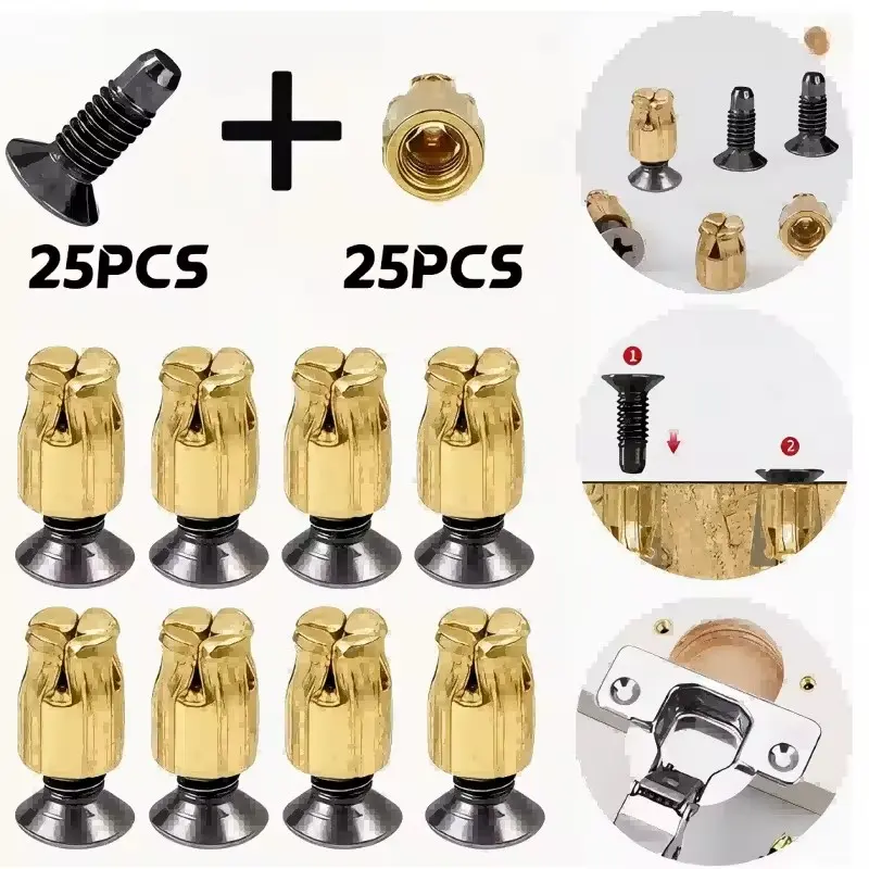 25 Pcs Hinge Repair Inserts, Reusable Fastener Inserts for Cabinet & Furniture Door Fix, Solid Wood Door Plate Reinforcement Kit Hardware
